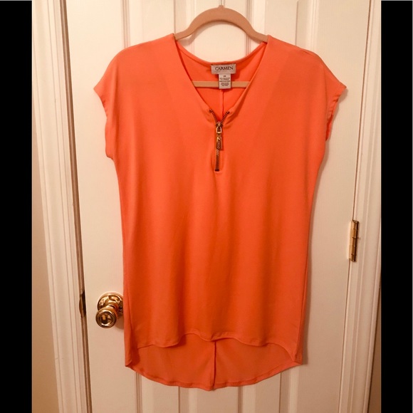 #005. Carmen Marc Valvo orange tank dress top - Picture 2 of 9